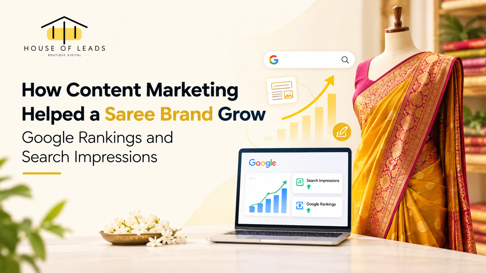 Read more about the article How Content Marketing Helped a Saree Brand Grow Google Rankings and Search Impressions